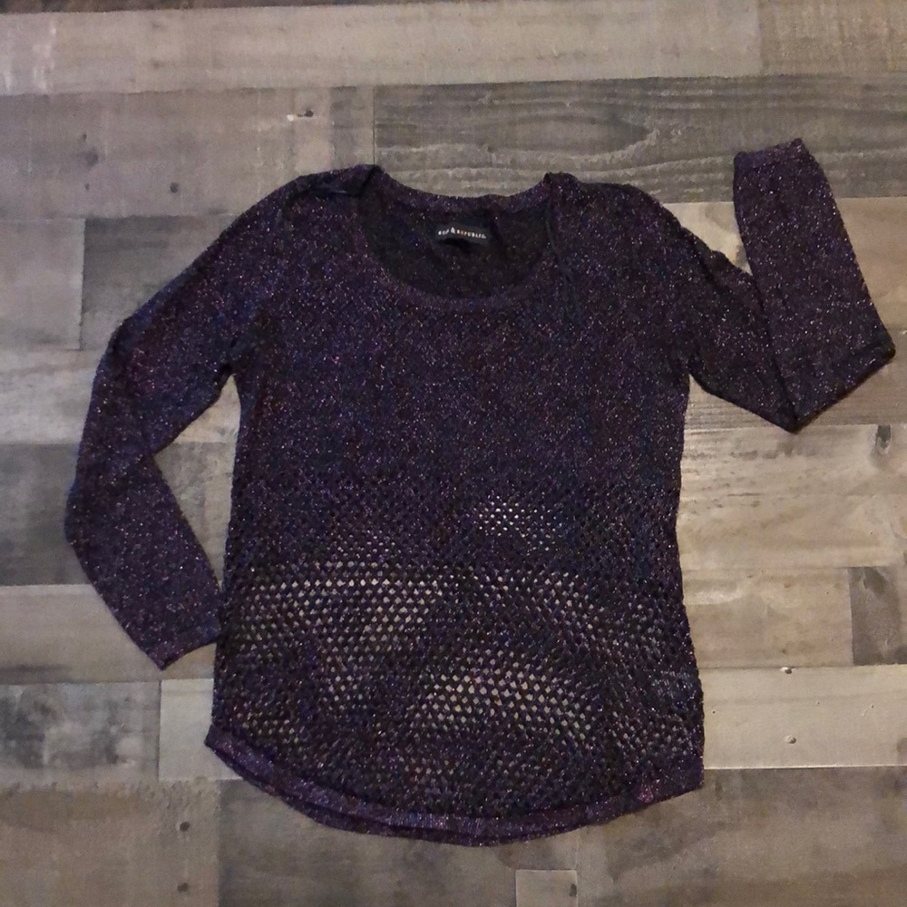 Rock & Republic Mesh Glitter Long Sleeve Shirt